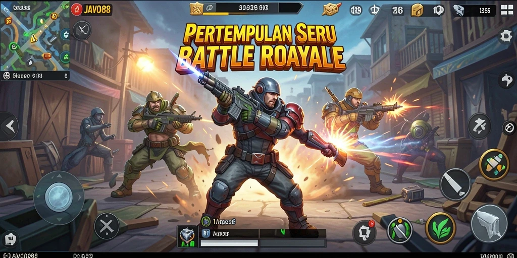 Screenshot gameplay <strong>JAVO88</strong> yang menampilkan aksi pertempuran Battle Royale.