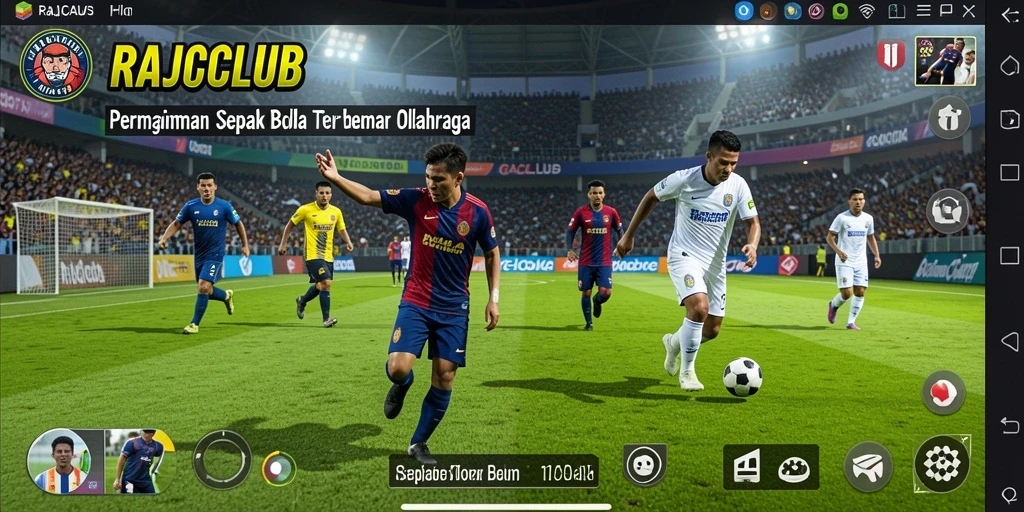 Tangkapan layar RAJACLUB menampilkan aksi seru dalam permainan sepak bola.