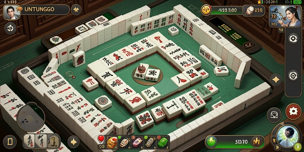 Tampilan menarik permainan Mahjong UNTUNGGO dengan ubin berwarna-warni.
